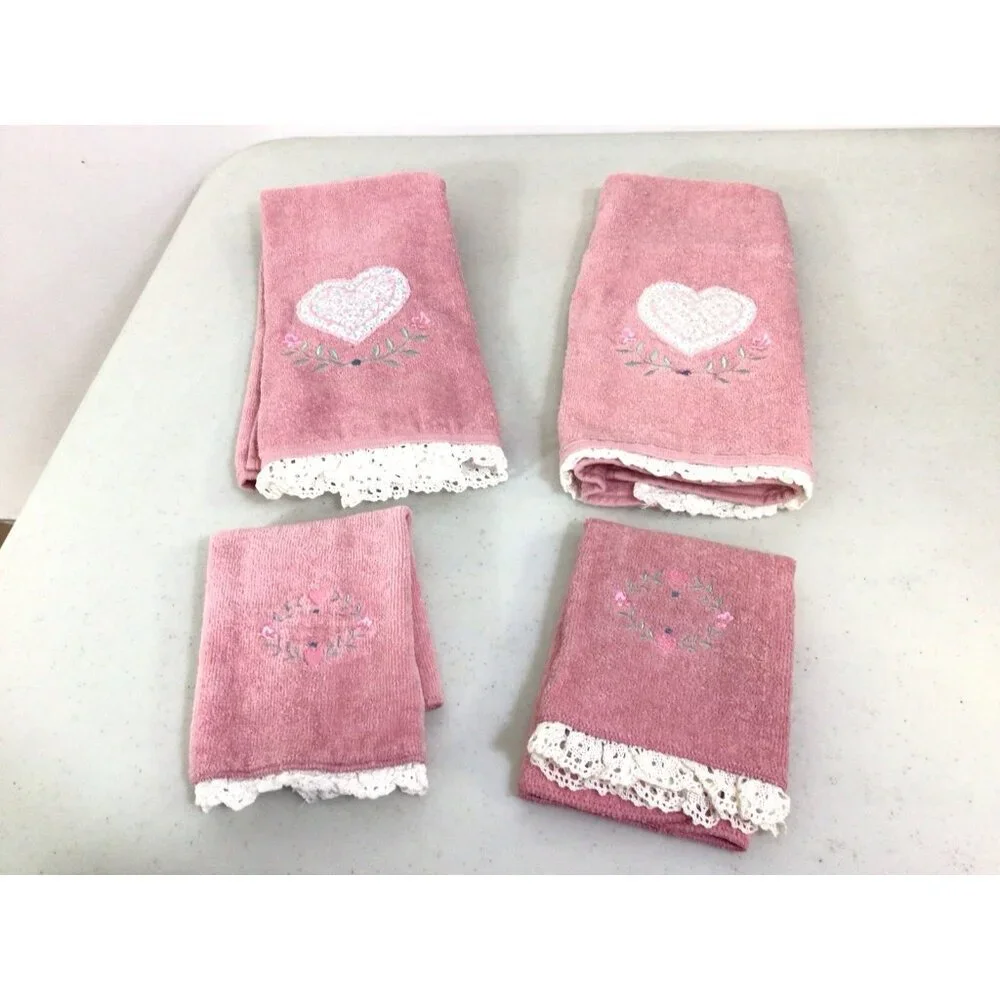 Cannon Vintage Pink Embroidered Towel Set of 4